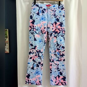 Lilly Pulitzer Kelly Crop Flare Bright Navy Blue Pink Floral Size 2
